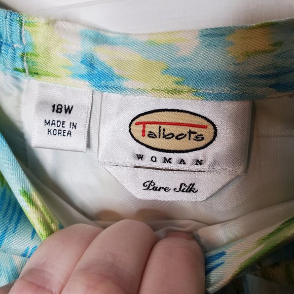 Blue/green watercolor print Silk skirt, 18 - Picture 4 of 7